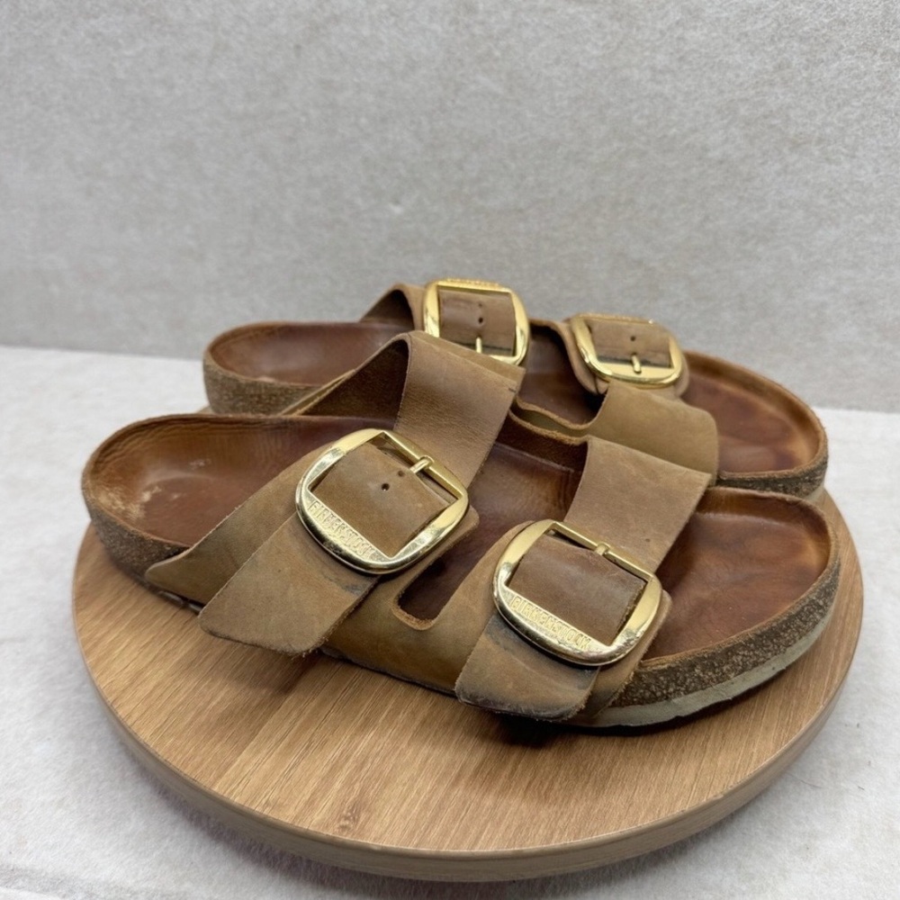 Birkenstock Brown Leather Double Buckle Sandals with Gold Buckles size 41